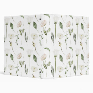 White Floral Pattern on White Background Binder