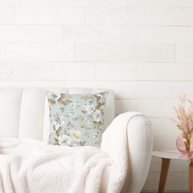 White Floral Pattern Throw Pillow (Couch)