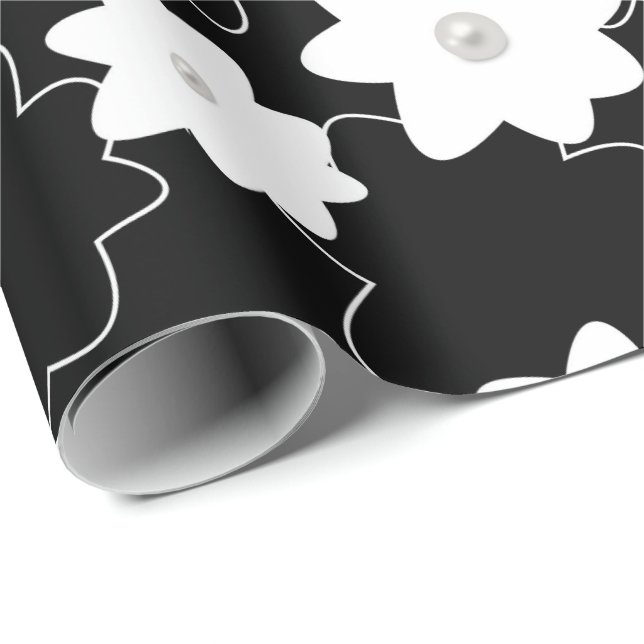 white floral pattern with pearls wrapping paper (Roll Corner)