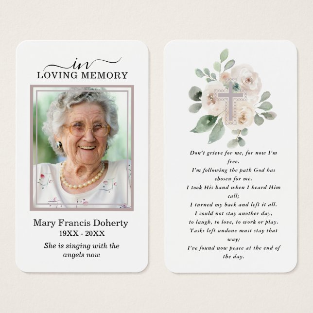 White Floral Photo Prayer Card (Front & Back)