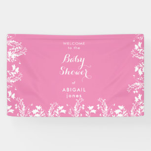 White Floral Pink Baby Shower Welcome  Banner