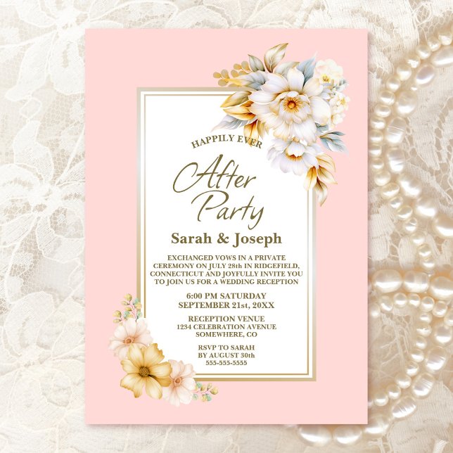 White Floral Pink Wedding After Party Invitation (Creator Uploaded)