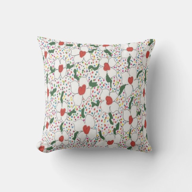 White Floral Polka Dot Pattern Pillow (Front)