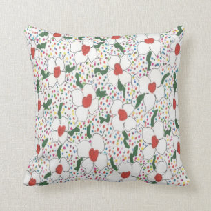 White Floral Polka Dot Pattern Pillow