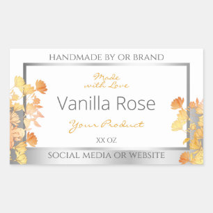 White Floral Product Packaging Label Orange Silver