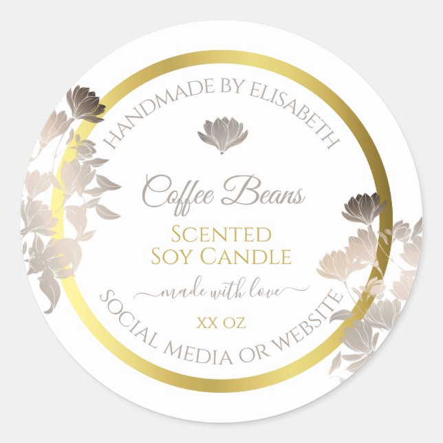 White Floral Product Packaging Labels Gold Frame (Front)