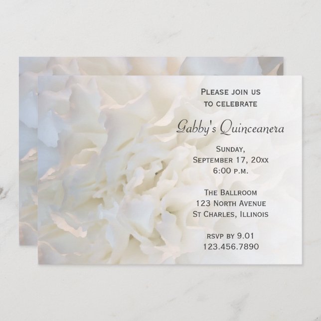 White Floral Quinceanera Invitation (Front/Back)