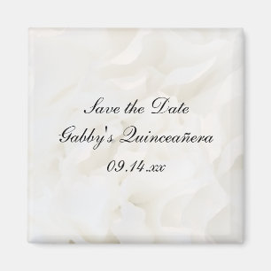 White Floral Quinceañera Save the Date Magnet