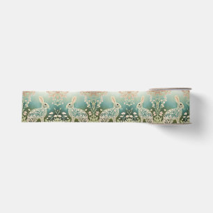 White Floral Rabbit Spring Art  Grosgrain Ribbon