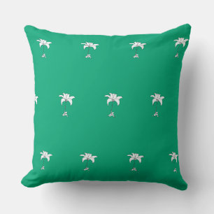 White Floral Repeat Green Throw Pillow