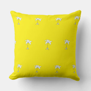 White Floral Repeat Lemon Yellow Throw Pillow