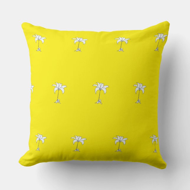 White Floral Repeat Lemon Yellow       Throw Pillow (Front)