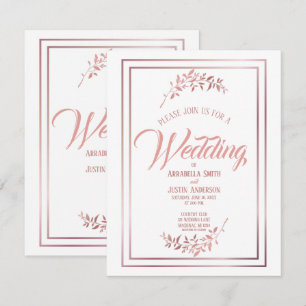 White Floral Rose Gold Script Elegant Wedding Invitation