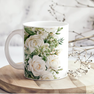  White Floral Roses Mom Coffee Mug
