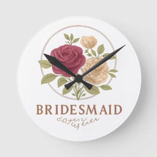 White Floral Round Clock - Bridesmaid