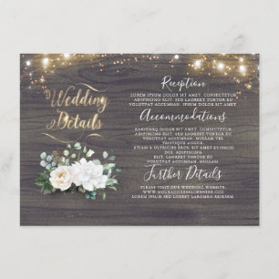 White Floral Rustic Country Wedding Information Enclosure Card