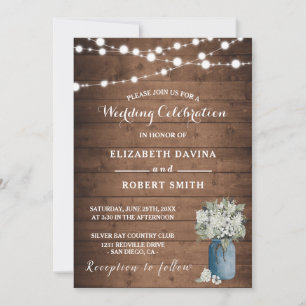 White Floral Rustic Elegant Lights Wooden Invitation