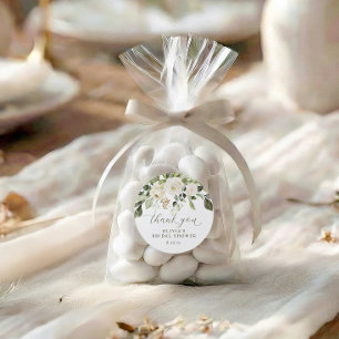 White Floral Sage Green Watercolor Bridal Shower Classic Round Sticker