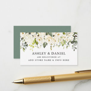White Floral Sage Green Wedding Registry Enclosure Card