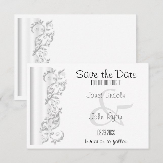 White Floral Save the Date Design (Front/Back)