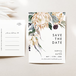 White Floral Save The Date Postcard
