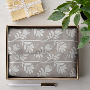 White Floral Silhouette over Stone Taupe Rhythm Tissue Paper