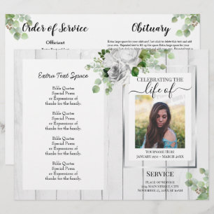 White Floral Simple Photo Funeral Program Budget