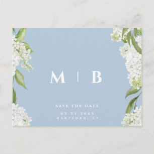 White Floral Sky Blue Wedding Save the Date  Postcard