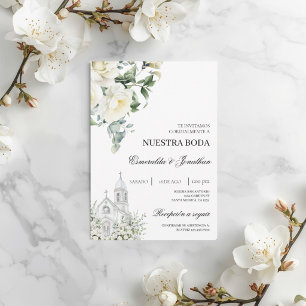 White Floral Spanish church Wedding Invitation