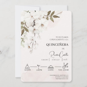 White Floral Spanish quinceañera  Invitation