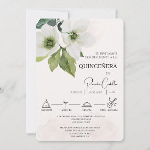 White Floral Spanish quinceañera Invitation
