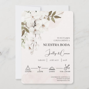 White Floral Spanish Wedding Invitation