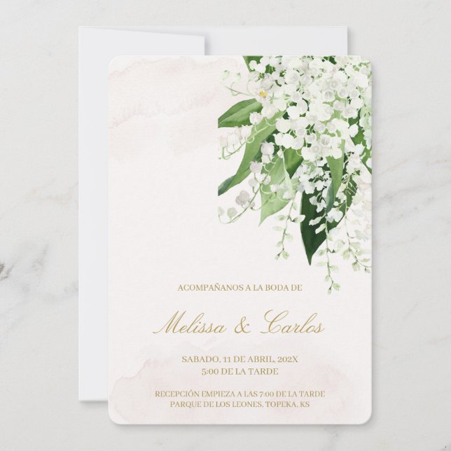 White floral Spanish Wedding Invitation (Front)