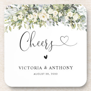 White Floral Square Wedding Coaster