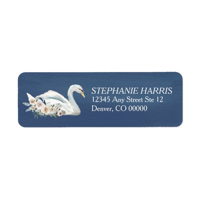 White Floral Swan on Blue (Front)