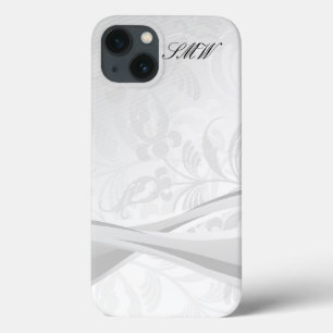 White Floral Swirl Monogrammed Design iPhone Case