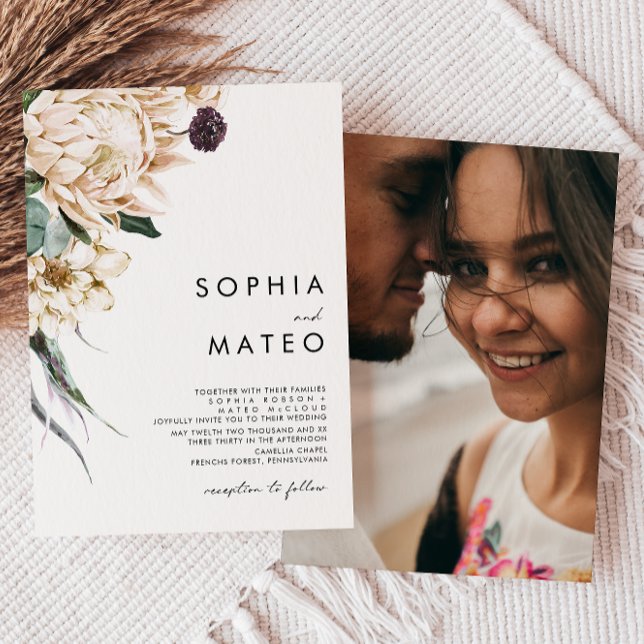 White Floral Traditional Photo Wedding Invitation (Creator Uploaded)