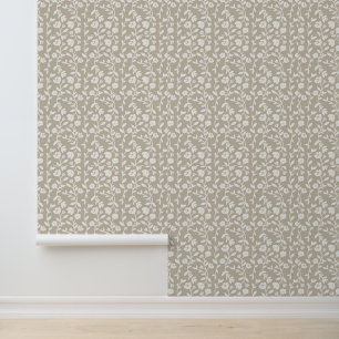 White Floral Vine On Grey Wallpaper