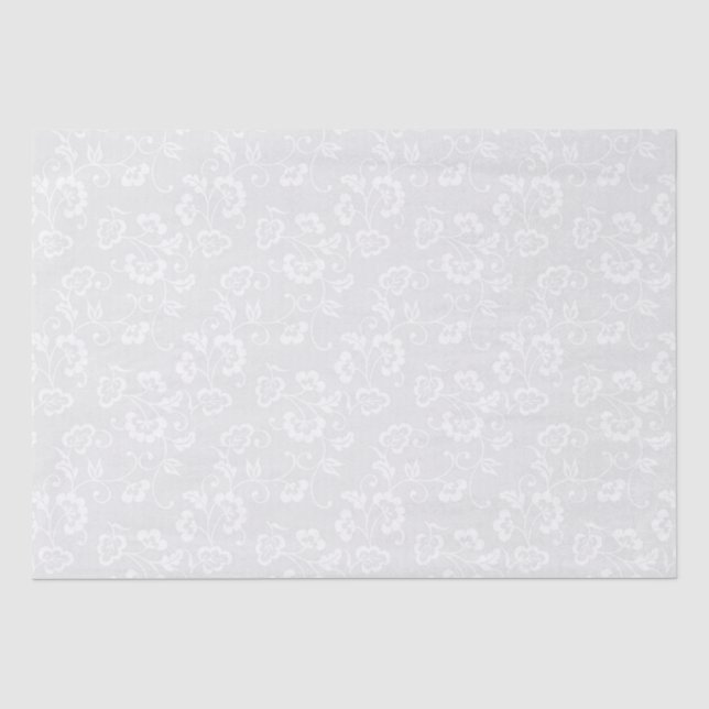 White Floral Vine Pattern on Light Grey Tissue Paper (Front)
