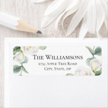 White Floral Vintage Wedding Address Return Labels