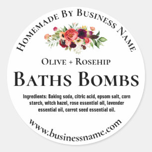 White Floral Watercolor Bath Bomb Labels