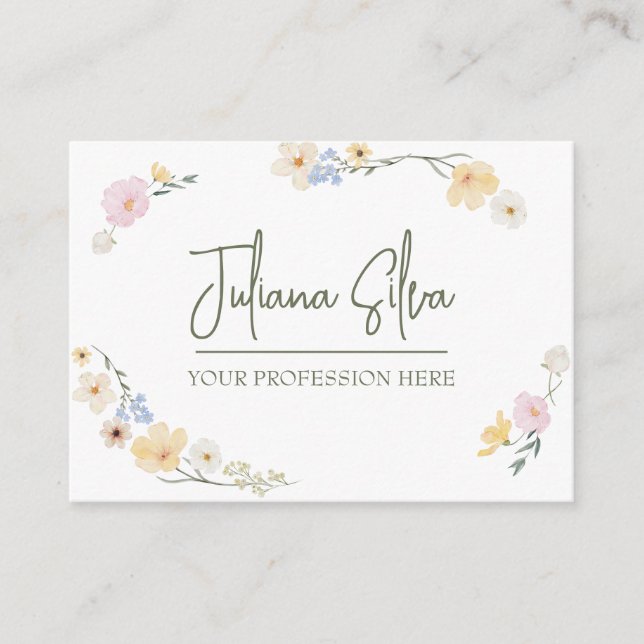White Floral Watercolor Business Card (Front)