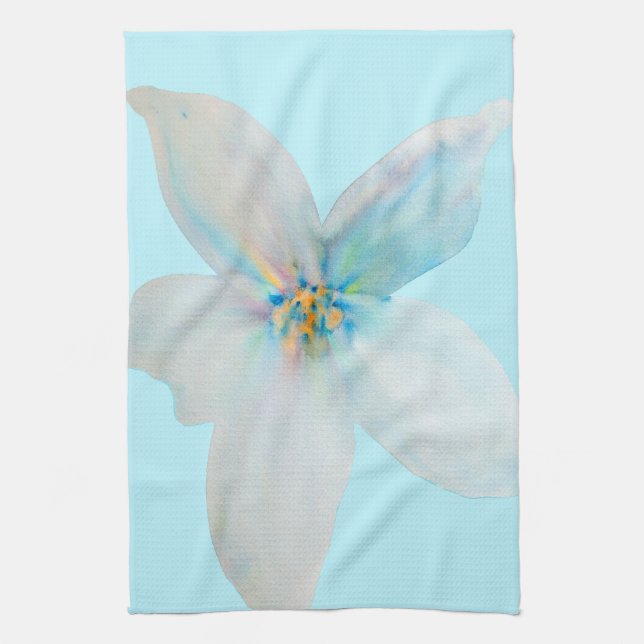 White floral watercolor flower pastel kitchen towel (Vertical)