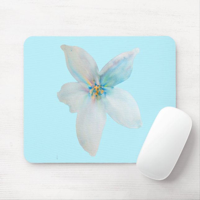 White floral watercolor flower pastel mouse pad (With Mouse)