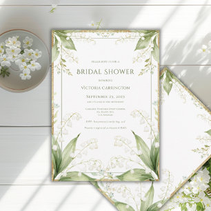 White Floral Watercolor Gold Frame Bridal Shower Invitation
