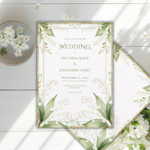 White Floral Watercolor Gold Frame Wedding Invitation