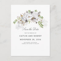 White Floral Watercolor Save the Date