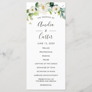 White Floral Watercolor Wedding Ceremony Program
