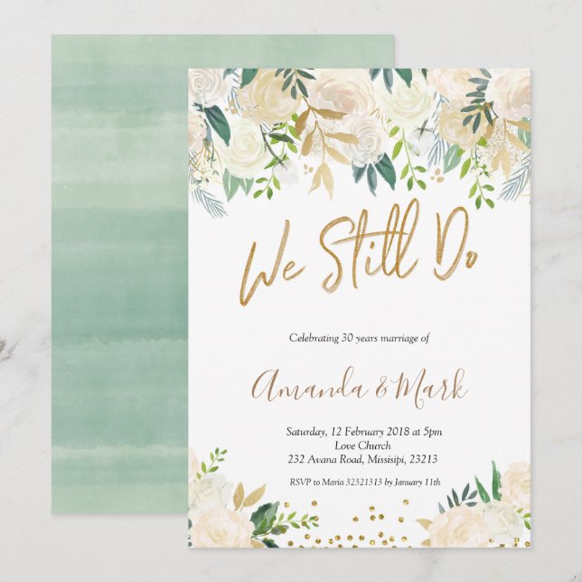 White Floral We Still Do Wedding Anniversary Invitation (Front/Back)