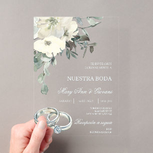 White Floral wedding Acrylic Invitations